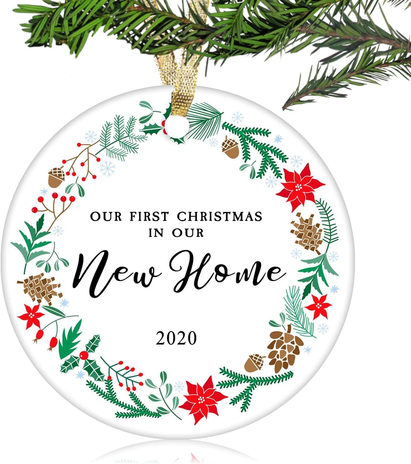 NURIONSS Our First Christmas in Our New Home Ornaments 2020 - Christmas Wedding Decoration Gift for New Home New Homeowner New Apartment - 2.85" Ceramic Ornament(New Home 3-3)