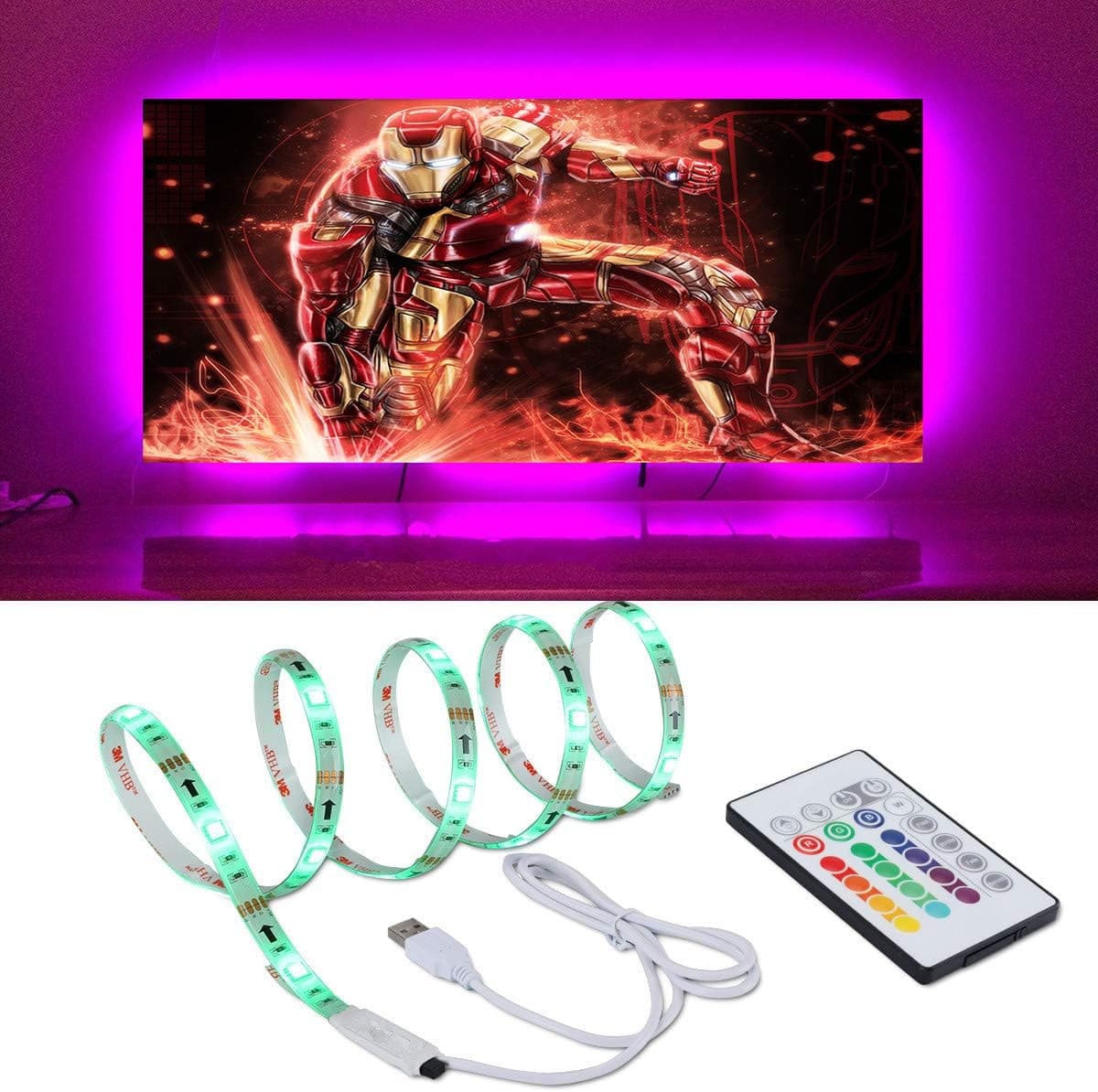 IDIFY LED Backlight Strip for 32 40 46 inches HDTV 6.23ft USB LED Light Strip for TV Back Decor 20 RGB Lights Color Options Dimmable Remote