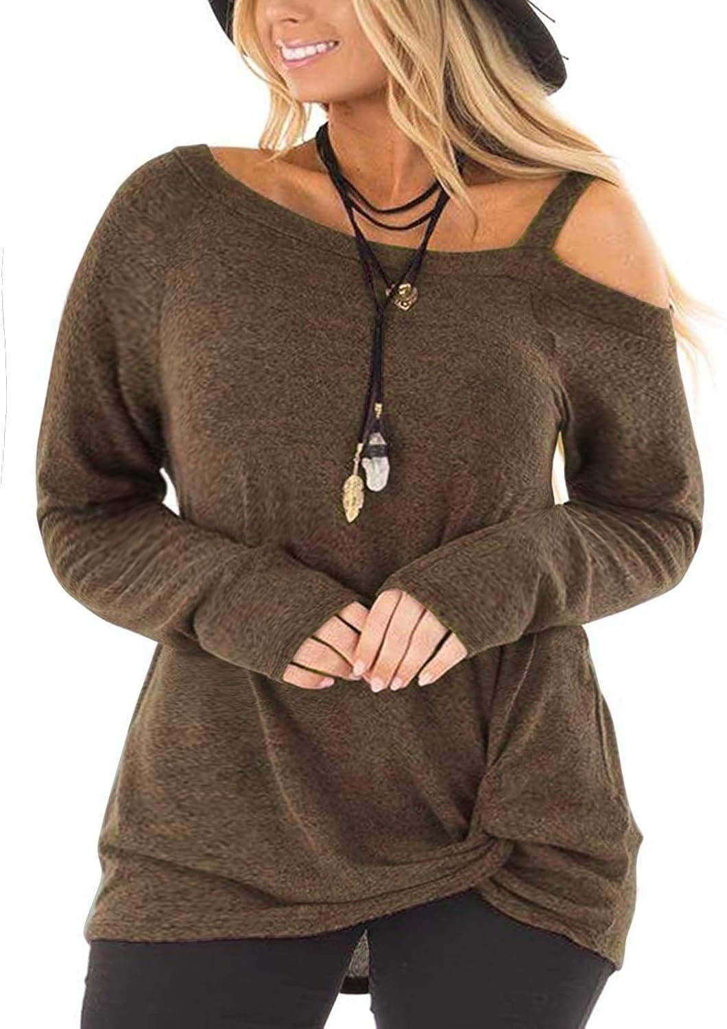 SWQZVT Women's Plus Size Tops Casual Long Sleeve Tee Shirt Twist Knot Blouses Tunics
