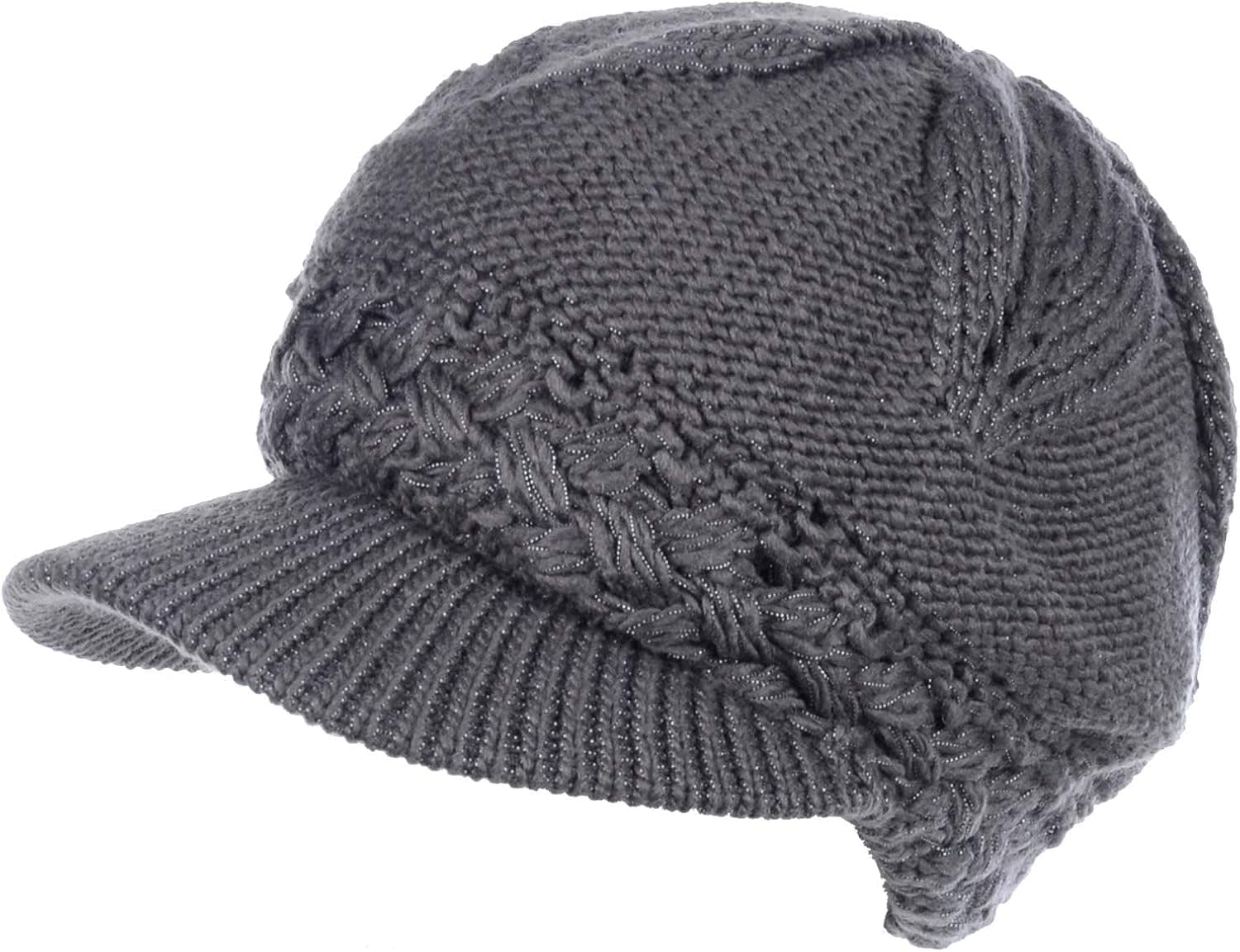 BYOS Womens Winter Chic Cable Warm Fleece Lined Crochet Knit Hat W/Visor Newsboy Cabbie Cap