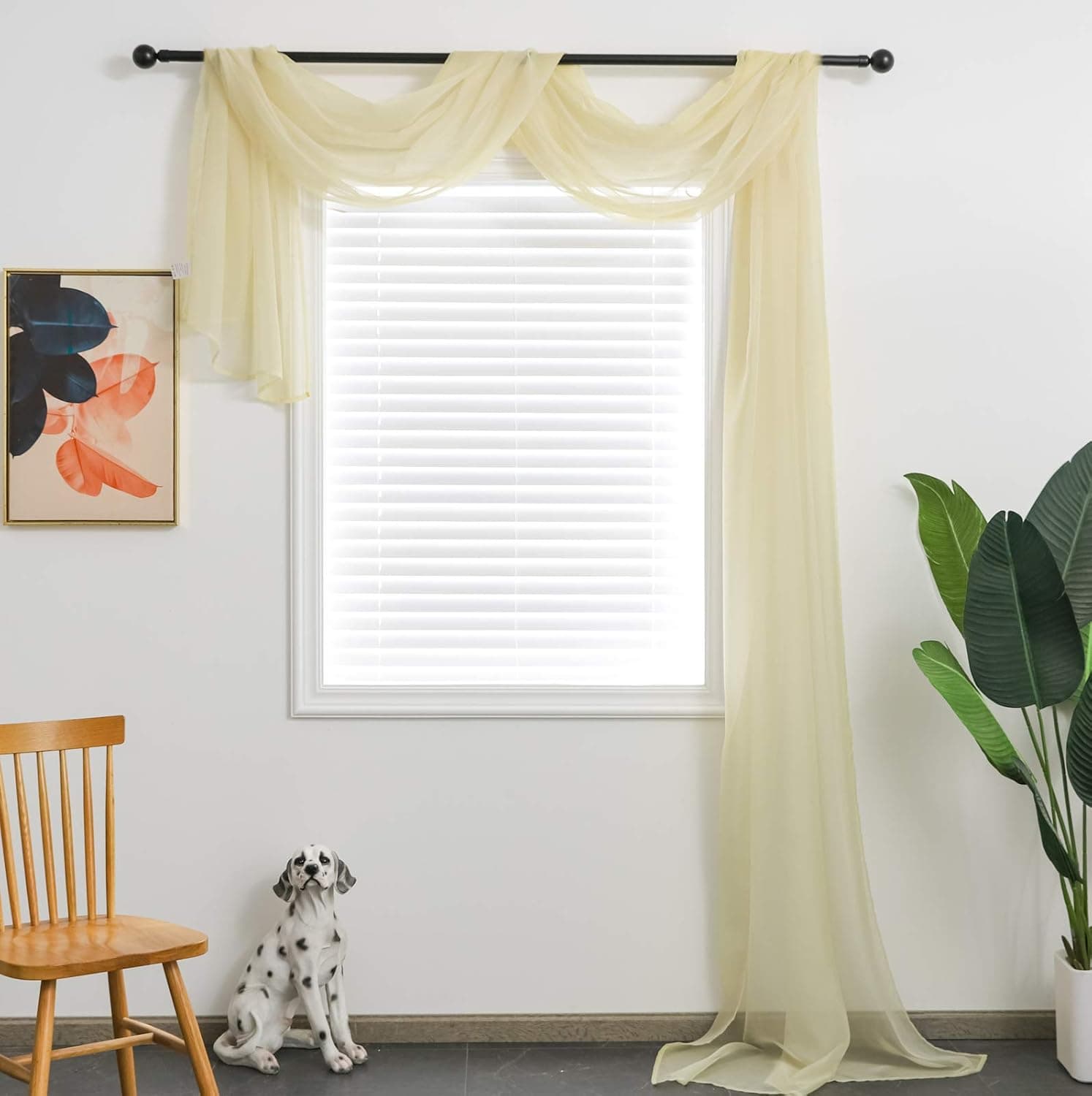 TOAVA DECO Beige Sheer Window Scarf Valance for Windows Beige Sheer Scarf Curtains 216 Inches Long for Living Room Bedroom Curtain Drapes Wedding Party Canopy Bed 52×216