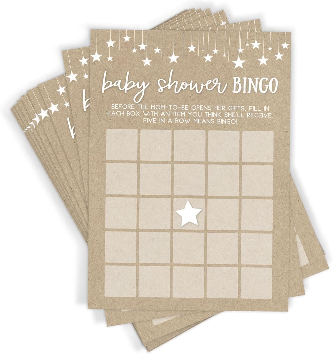 Printed Party Baby Shower Game, Bingo, Kraft, 50 Cards