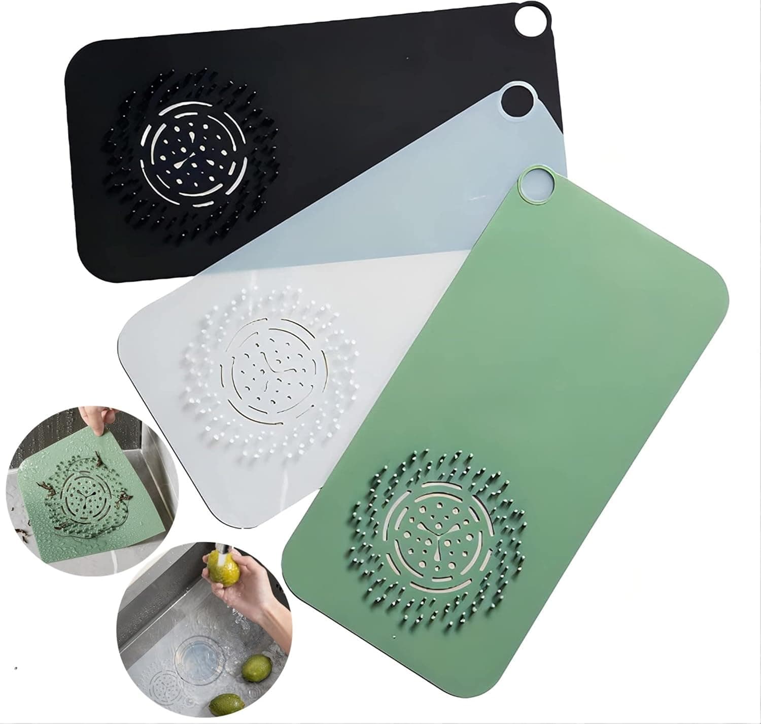 Shower Drain Cover-Tub Stopper Floor Drain Anti-Odor Mat,Hair Catcher Durable Silicone Hair Stopper Shower Drain Covers Floor Drain Mat, Drain Plugs,for Kitchen, Bathroom and Laundry Etc-White