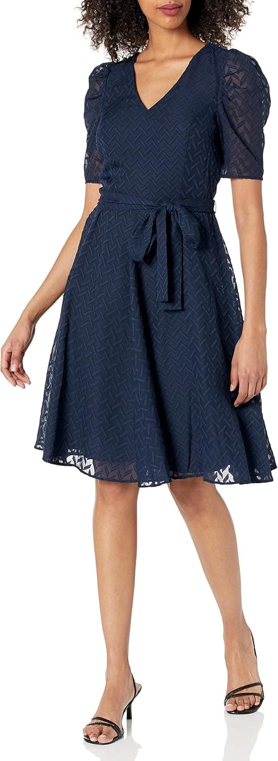 Tommy Hilfiger Women's Puff Sleeve V-Neck Midi Dress