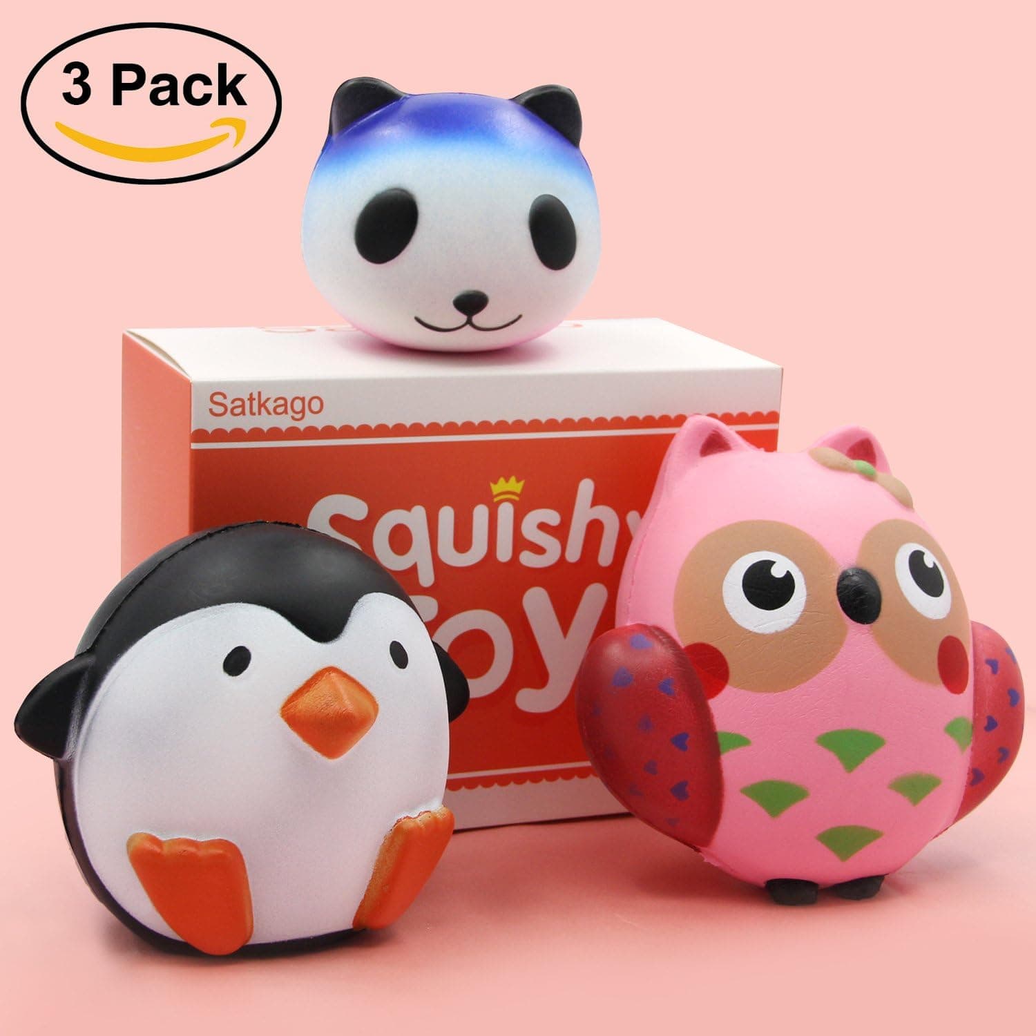 Satkago Squishies Slow Rising, 3 in 1 Scented Squishys Animals Stress Toys for Party Favor ( Owl Panda Penguin )