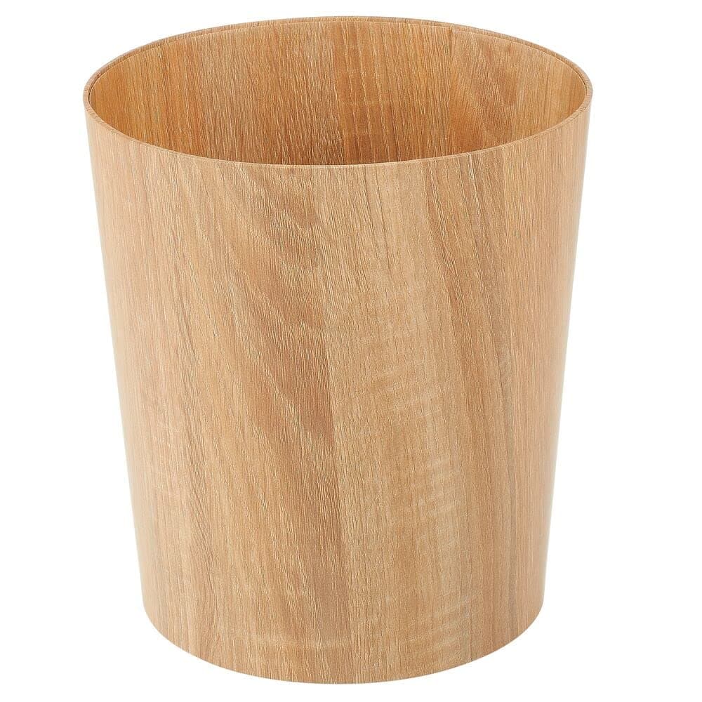 mDesign Decorative Round Trash Can Wastebasket, Garbage Container Bin for Bathrooms, Powder Rooms, Kitchens, Home Offices - Natural Wood Print