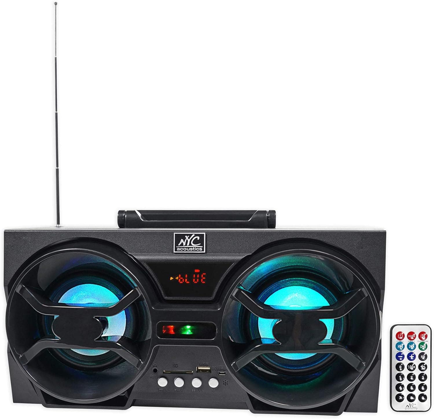 NYC Acoustics NPB3 Dual 4" Portable Bluetooth Boombox Speaker+USB/SD/LED+Remote, Black