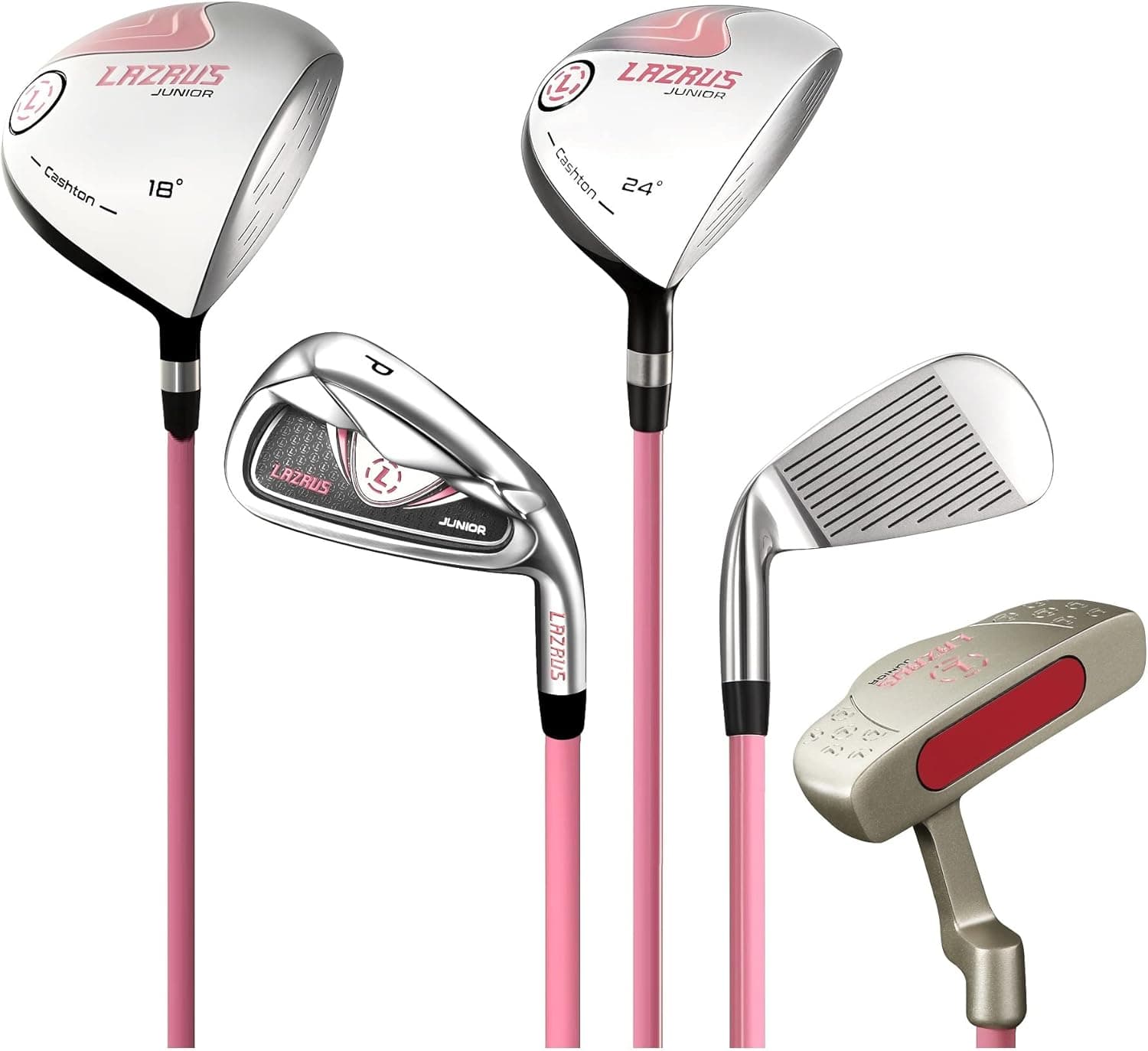 LAZRUS GOLF Premium Kids Golf Clubs Set Or Individuals for Boys or Girls - Junior Golf Clubs - Driver, Fairway Wood, 7 Iron, PW, Putter - Blue or Pink