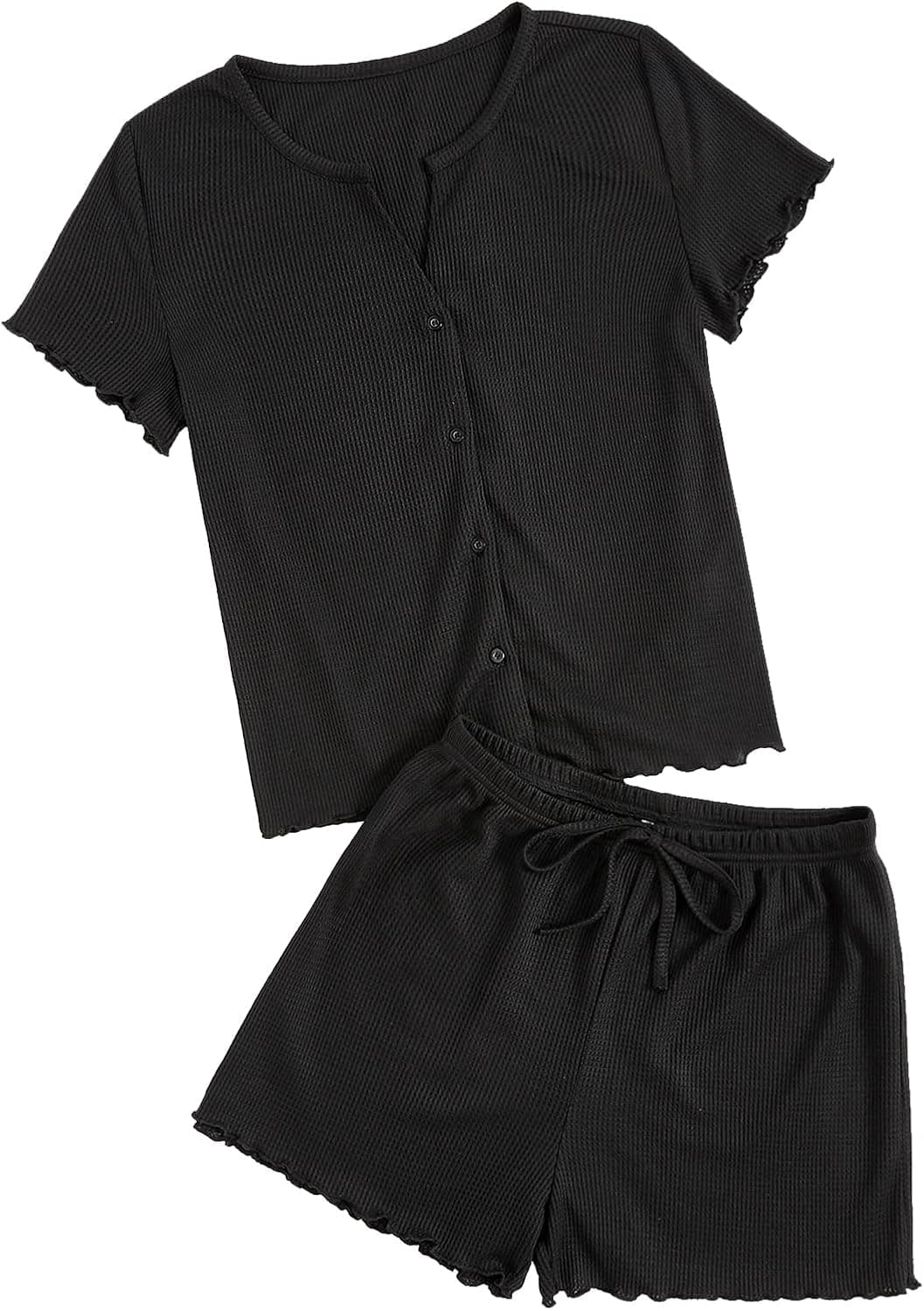 Verdusa Women's 2 Piece Button Down Tee Top and Lounge Shorts Pajama Set