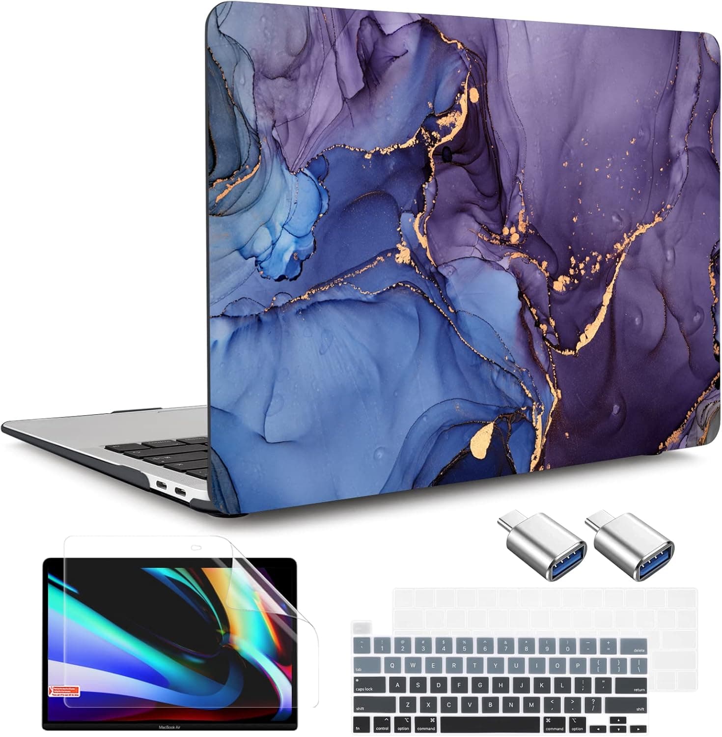 DONGKE MacBook Pro 13 Inch Case 2023 2022 2021-2016 Release M2 A2338 M1 A2251 A2289 A2159 A1989 A1706 Touch Bar & Touch ID, Hard Case Shell with USB C to USB Adapter & Keyboard Cover, Alcohol Ink Art