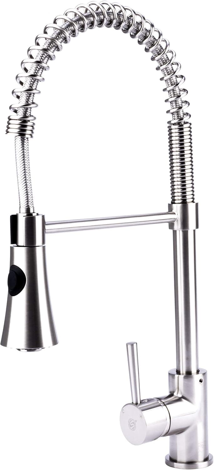 S-Series N88502B5-BN Residential Spring Coil Single Handle Single Hole Pull Out Kitchen Sink Basin Faucet Tap in Brushed Nickel