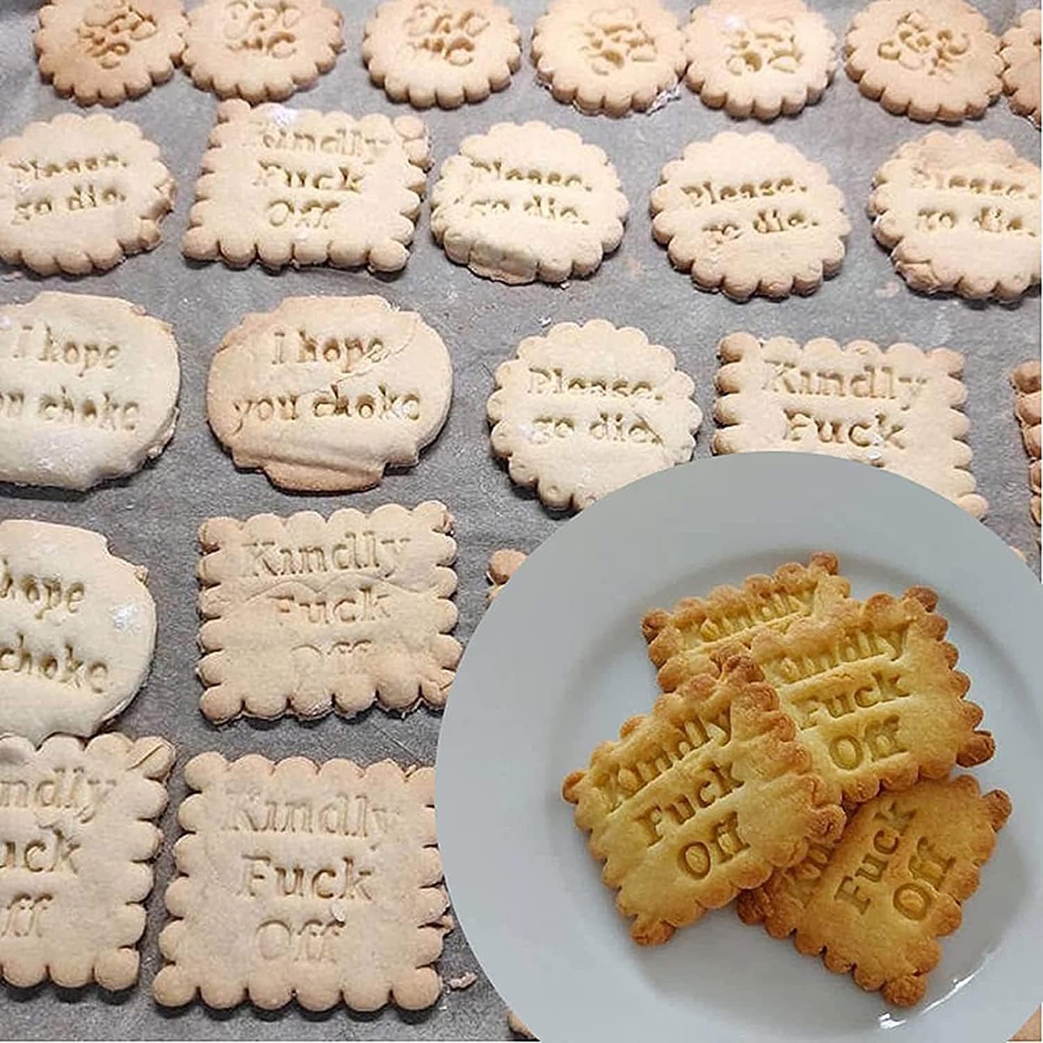4 Pcs Funny Cookie Molds for Baking, Cookie Cutters with Good Wishes for Kitchen DIY Cutters Shapes Decorative Food