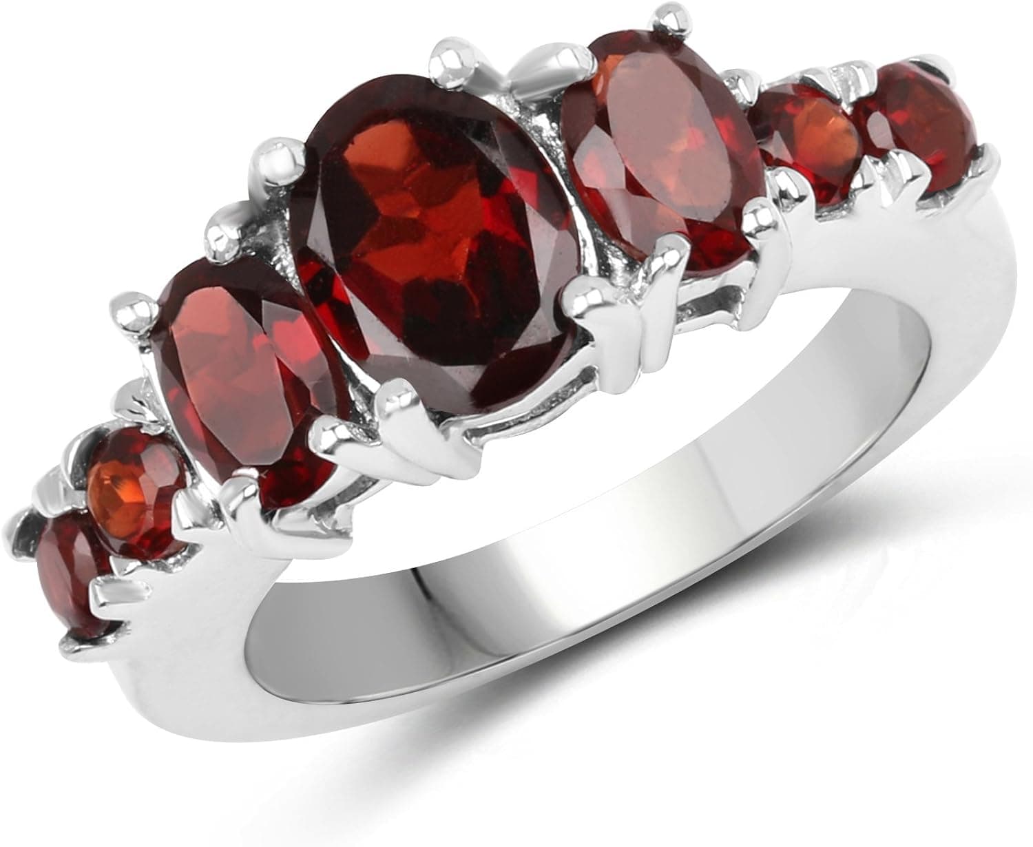 Garnet Ring, Garnet Seven Stone .925 Sterling Silver Ring 3.14ctw.
