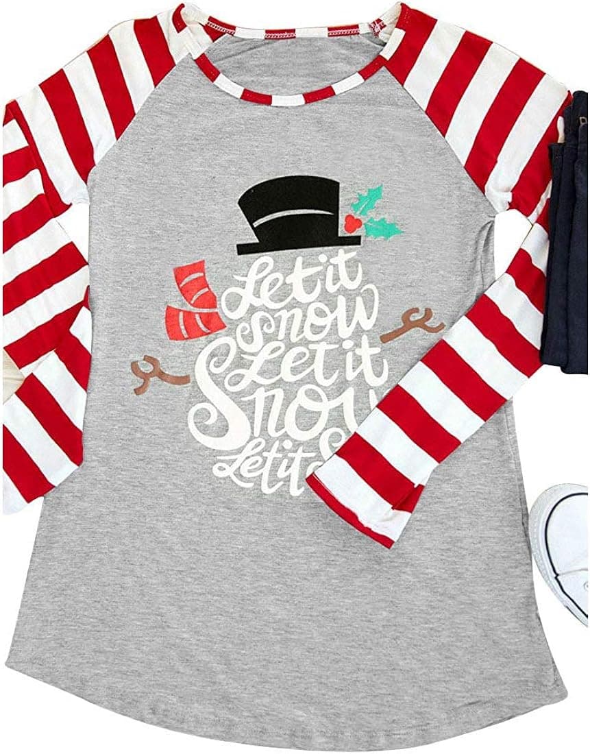 Women Let It Snow T-Shirt Christmas Holiday Snowman Funny O-Neck Raglan Baseball Tops (Grey, XL)