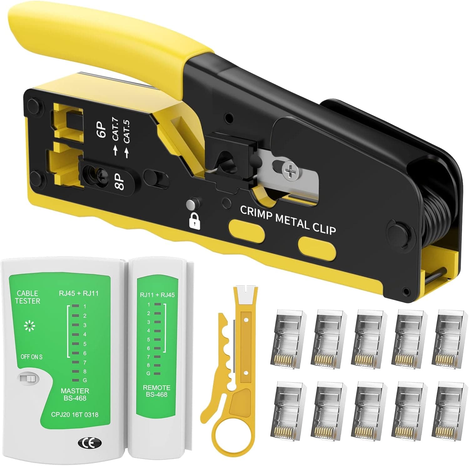 3WOLF Crimper RJ45 Crimp Tool - Wire Stripper Ratcheting Modular Data Cables Wires Cutter for RJ11/RJ12/RJ45 Standard Pass Through Connectors Crimping Tools (Crimper)