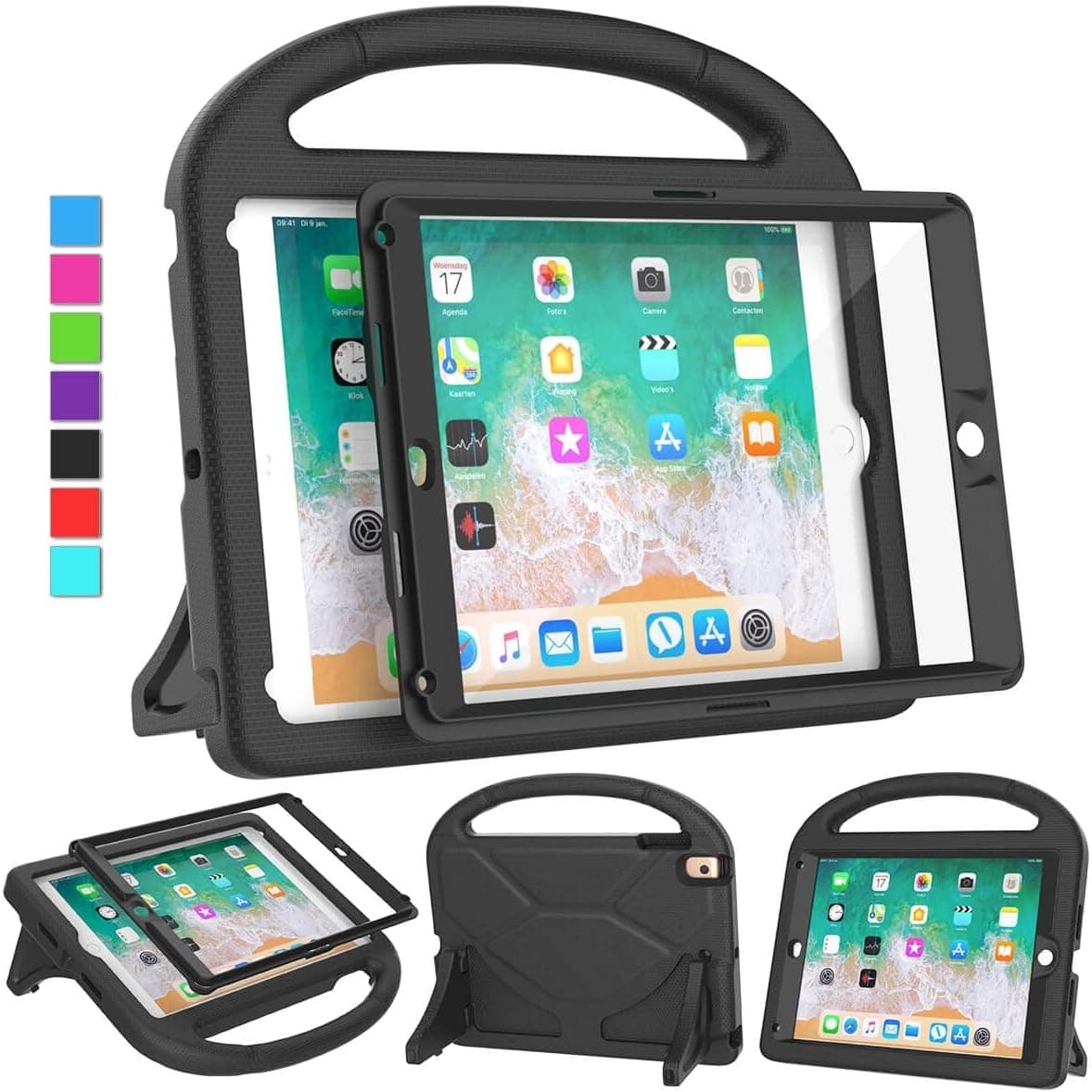 MOXOTEK iPad 6th/5th Generation Case, iPad Air 1/2 Case, iPad Pro 9.7 Case for Kids, Shockproof Protective Cover with Screen Protector for iPad 9.7 inch 6/5 Generation 2018/2017, Black