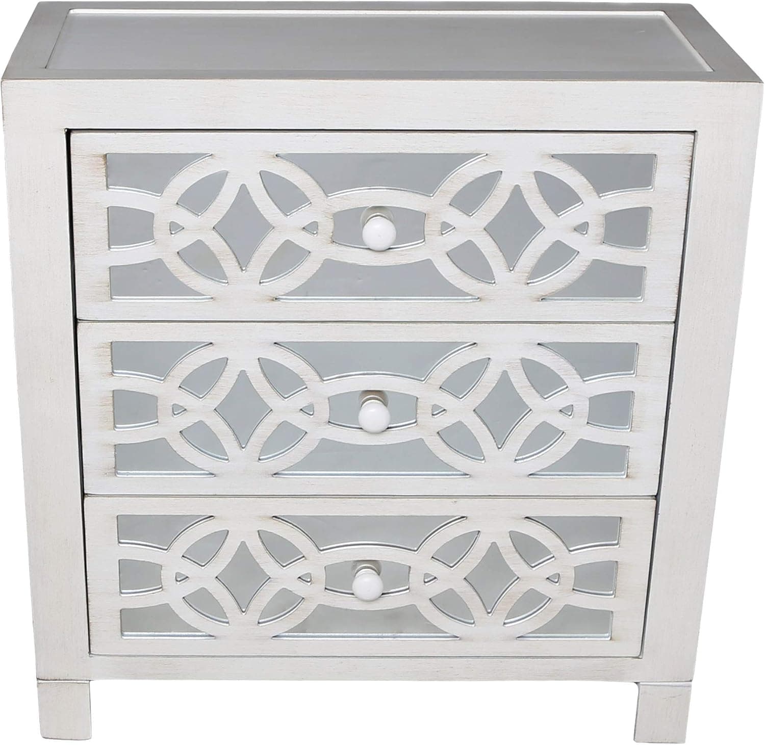 RIVER OF GOODS Drawer Chest: Glam Slam 3-Drawer Mirrored Wood Cabinet Furniture, White/Ivory with Gold Brushed Finish