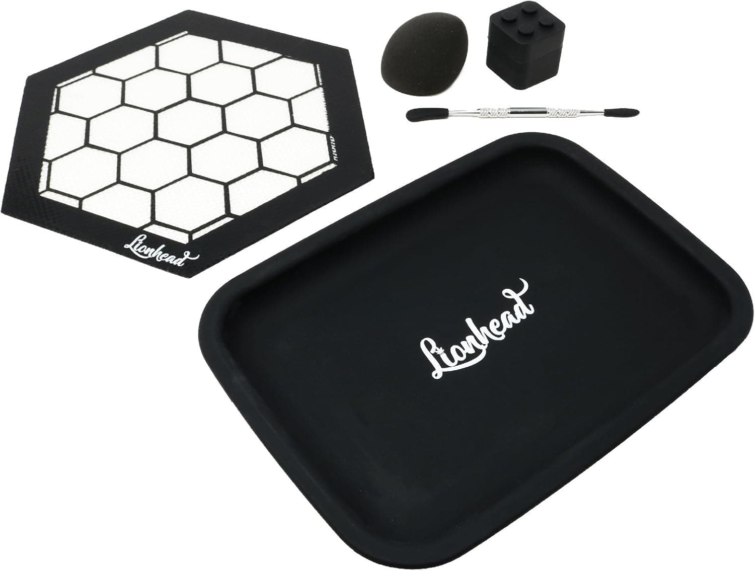 Silicone Tray Bundle - 8" x 6" Tray + 8" Hexagon Mat + 5" Carving Tool + 7ml Non-Stick Container - Lionhead (Lionhead)