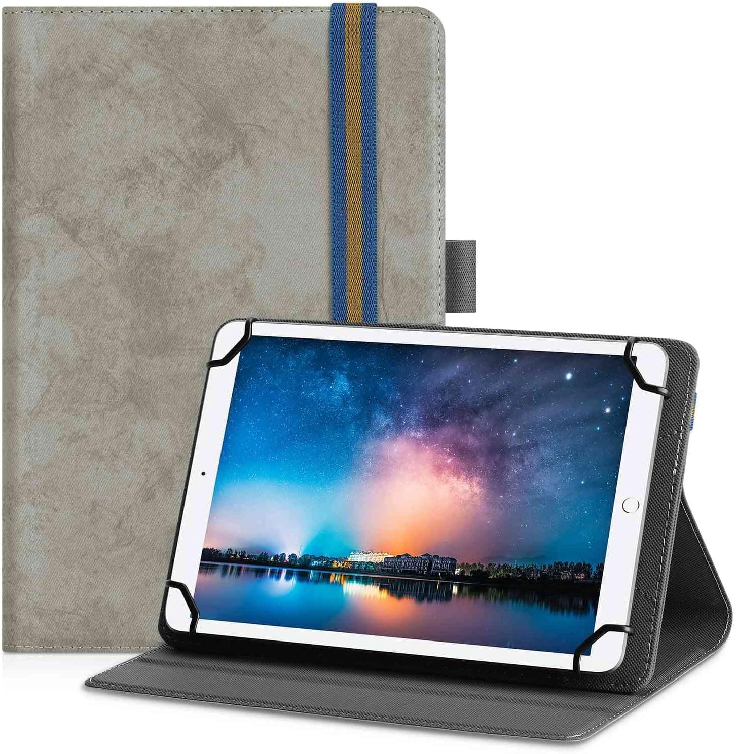 UrbanX Universal Case for 9-11 inch Tablet,Stand Folio Tablet Case Protective Cover for Blackview Tab 7 Touchscreen Tablet, Adjustable Fixing Band and Multiple Angles-Stone Gray