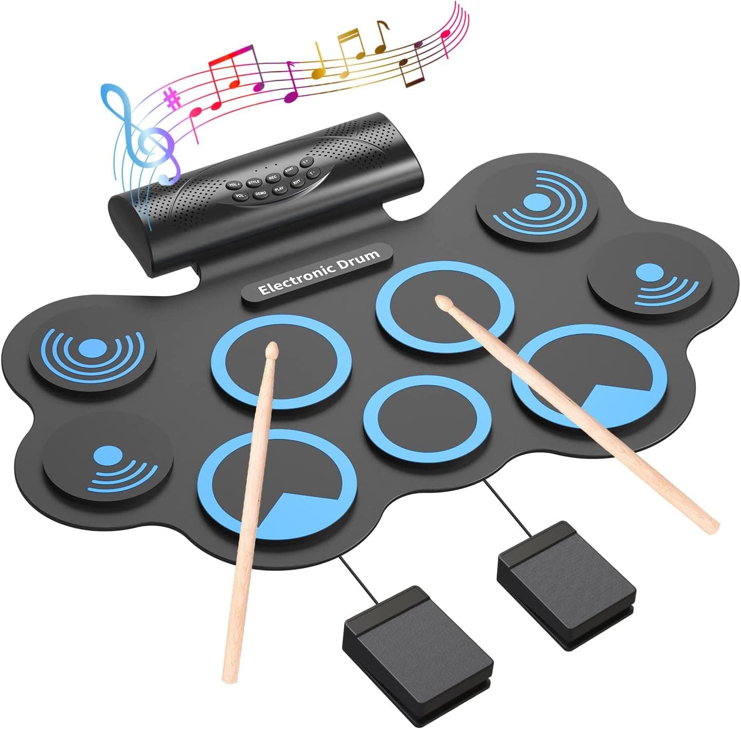 Momkhx Electronic Drum Set, Electric Drums for Kids, Roll Up Drum Set, With Build-In Stereo Speaker，Dual Built-In Speakers, Kids Christmasy Birthday Gift