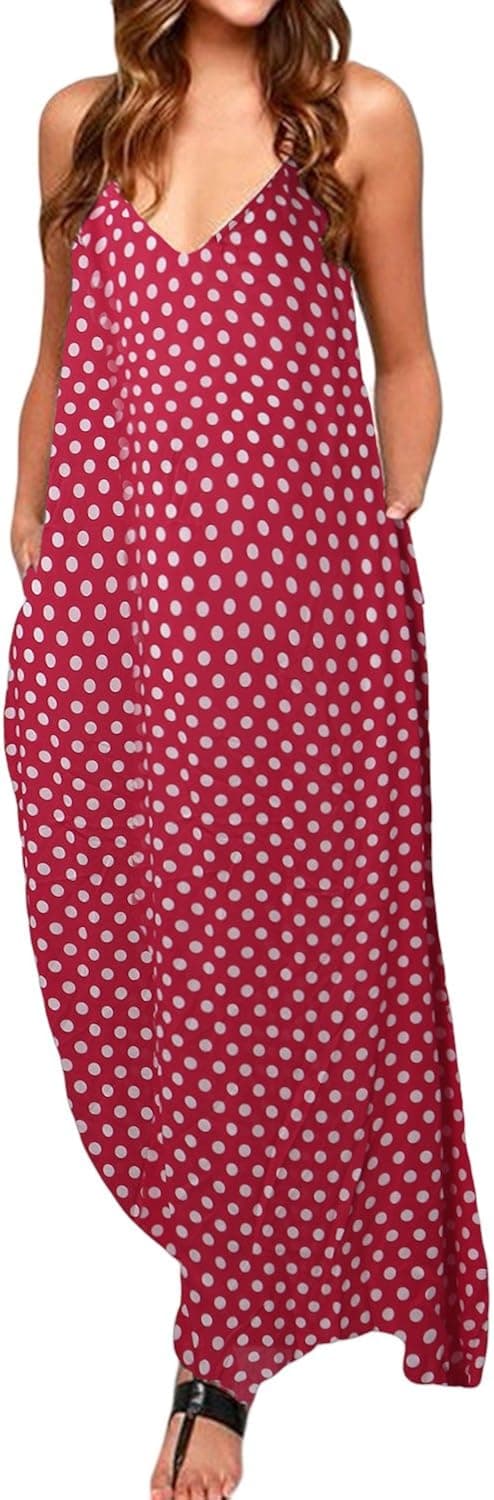 ZANZEA Womens Polka Dot Maxi Dress Casual Summer Floral Print Long Boho Beach Sundress Plus Size