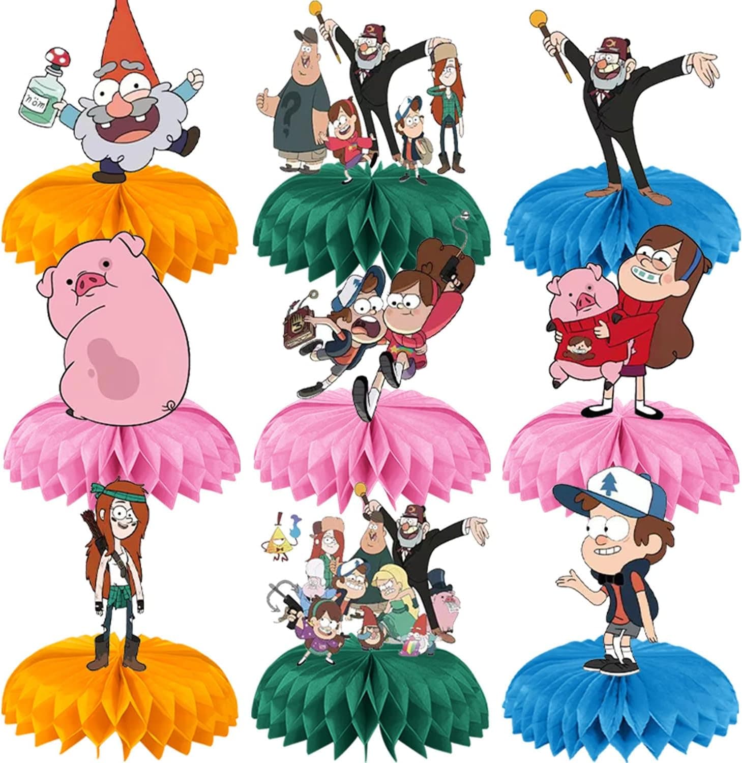 9Pcs Gravity Falls Birthday Party Decorations, Gravity Falls Party Honeycomb Table Centerpiece Gravity Falls Party Themed Birthday Party Table Decorations for Kids Adults