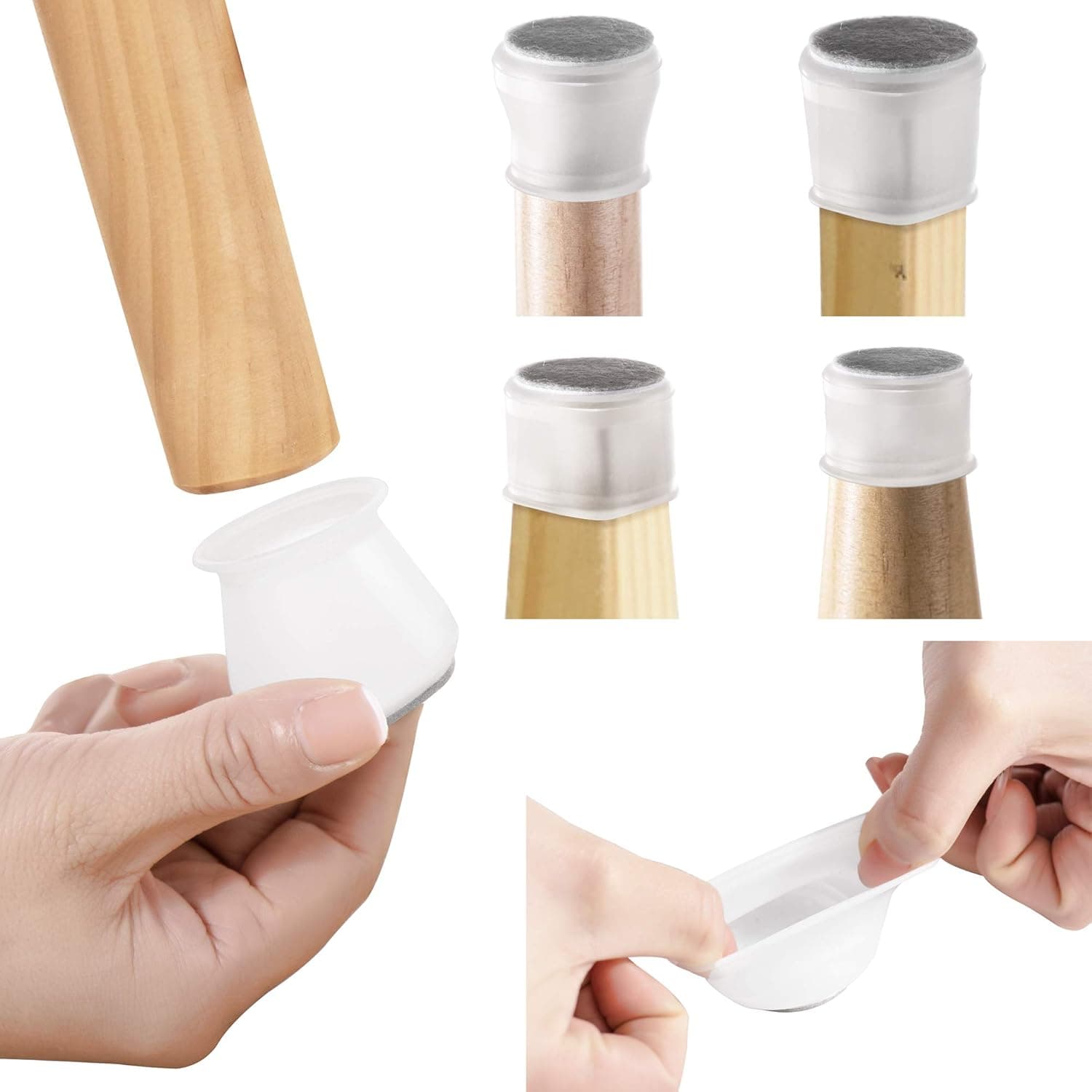 Chair Leg Protectors for Hardwood Floors (16 Pack)，Silicone Furniture Leg Caps Protection Cover Pad ，Chair Leg Caps with Felt Bottom for Protecting Wood Floors from Scratches and Noise,Smooth Moving
