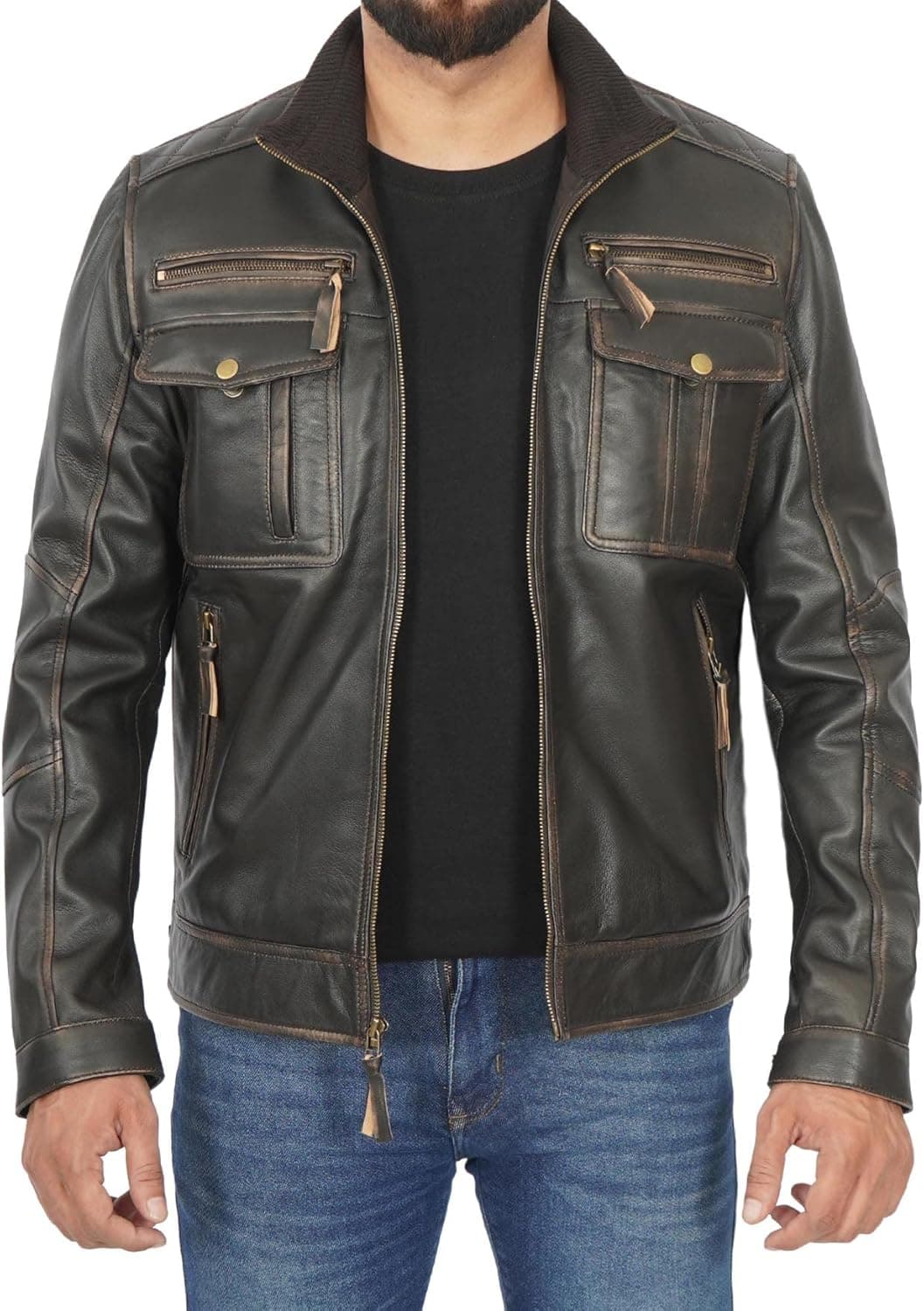 Decrum Leather Jacket Men - Real Lambskin Distressed Motorcycle Jackets for Mens