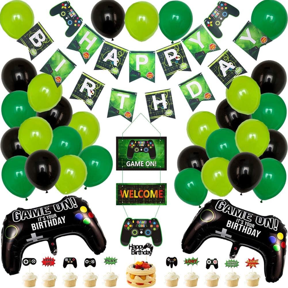 45Pcs Video Game Party Decorations for Boys Gaming Party Supplies Happy Birthday Gaming Banner Game On Welcome Hanging Decor Video Game Party Balloons Video Game Cupcake Toppers Video Game Theme Party Decorations Kits for Boys Kids