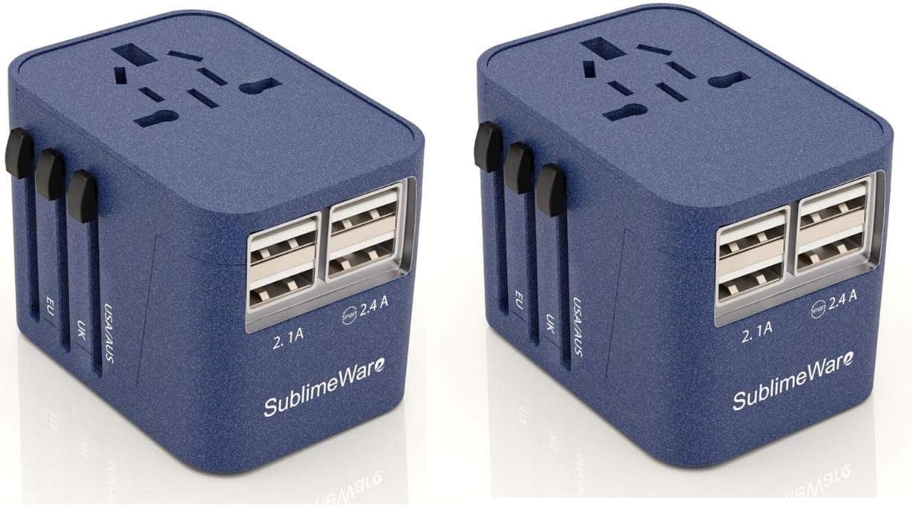 Power Plug Adapter - International Travel - (SandBlue Pack of 2) w/4 USB Ports for 150+ Countries - 220 Volt Adapter - Travel Adapter Type C Type A Type G I f for UK Japan China EU Europe European