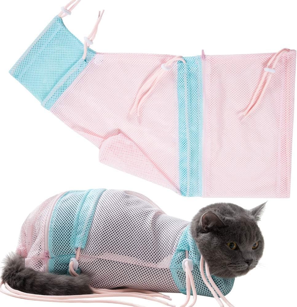NA Cat Grooming Bag for Bathing, Cat in a Immobilizing Bag Great for Shower, Cat Restraint Bag for Nail Trimming，Adjustable Mesh Breathable and Durable Cat Washing Bag