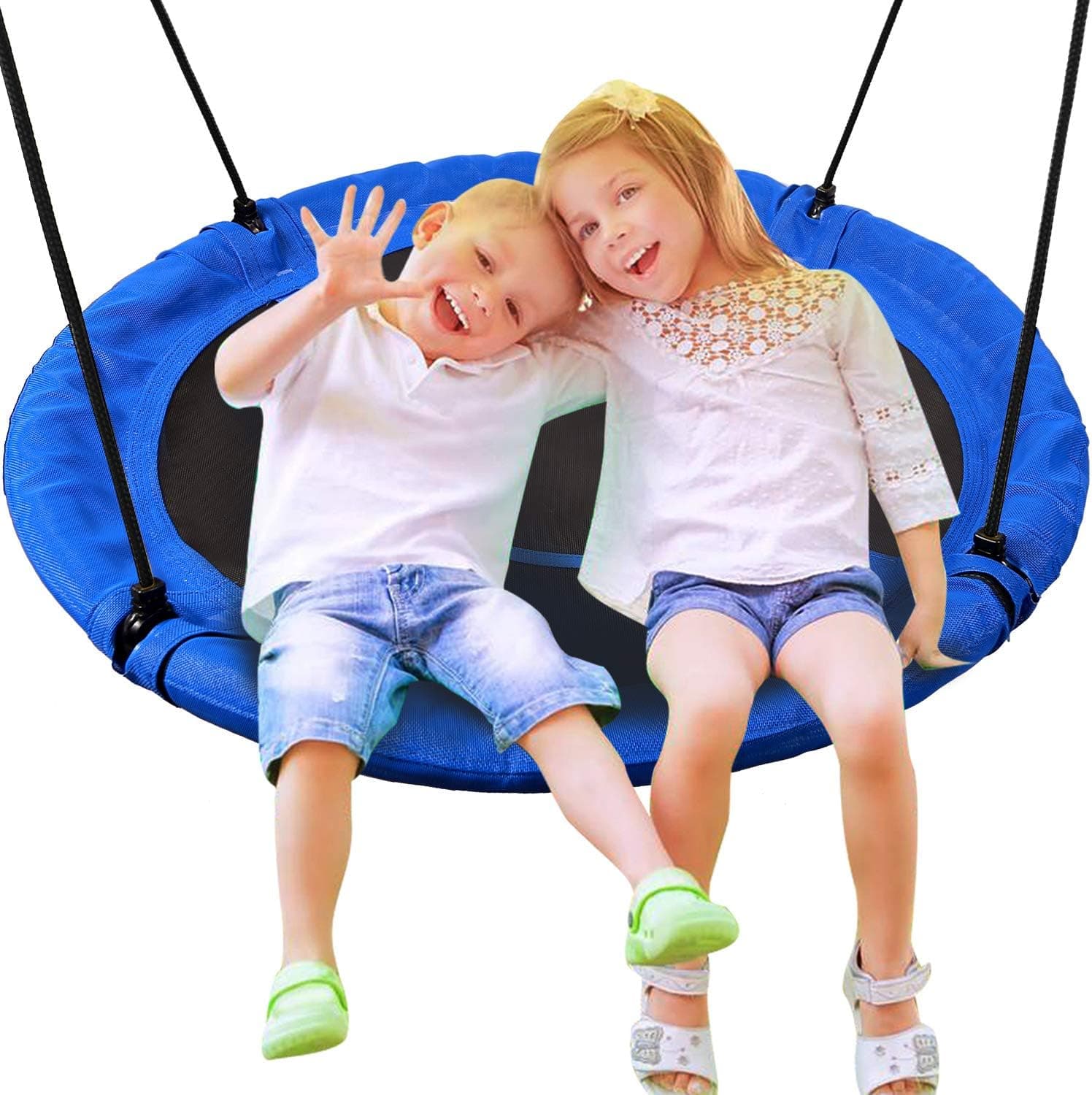 CAMPMAX 43 Inch Saucer Tree Swing for Kids Outdoor, Large Round Swings for Trees and Swing Set, Heavy Duty with Straps for Outside Playground, 500LBS Weight Capacity, Blue