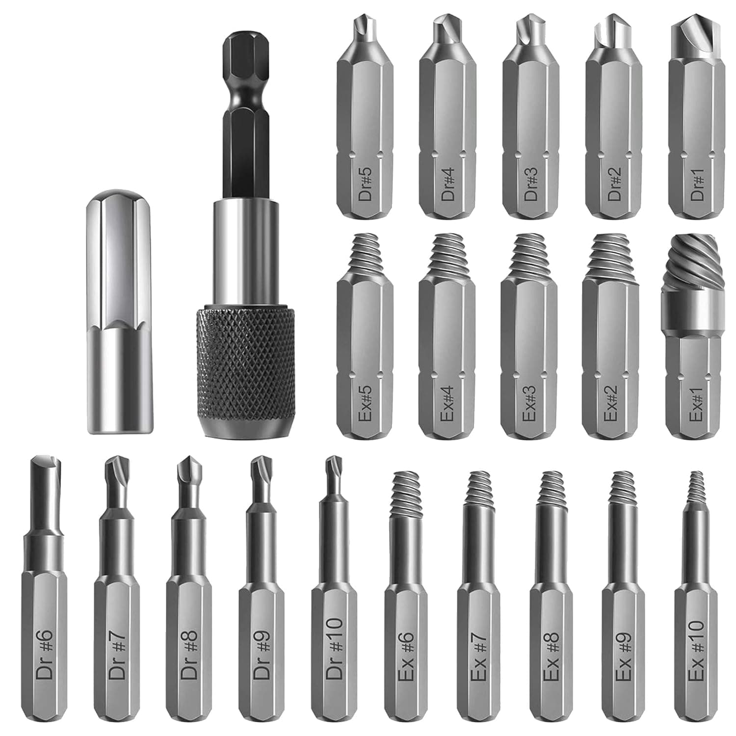 Screw Extractor Tool, XOOL Screw Extractor Kit 22 Pieces, with Magnetic Extension Drill Holder Adapter, Used for Disconnecting Screws and Bolts