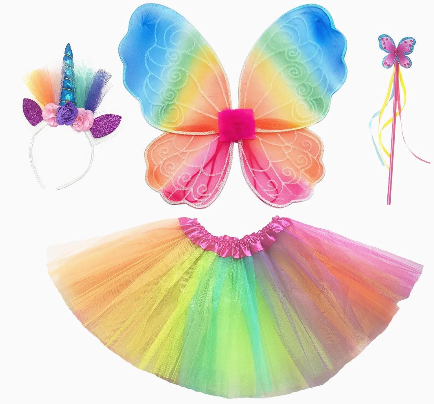 Girls Fairy Costume Set with Butterfly Wings Tutu Wand and Halo Headband