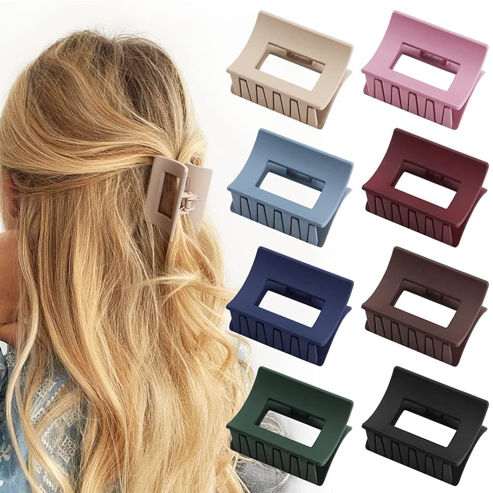 Geluzak Hair Clips for Women Hair Claw Clips 8 PCS Medium Size Hair Claws Square Hair Clip Barrettes Jaw Clips Hair Clips for Thin Classic Hair Claws Ganchos para el Cabello Matte Hair Clips for Girls