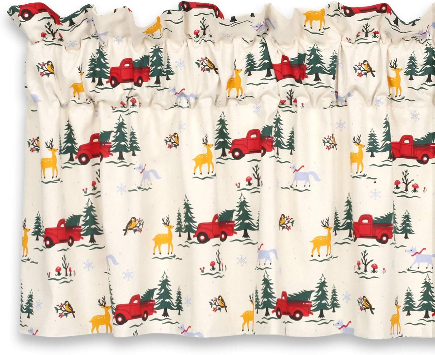 Cackleberry Home Christmas Red Farm Truck Valance Curtain Cotton Lined 54 Inches W x 17 Inches L
