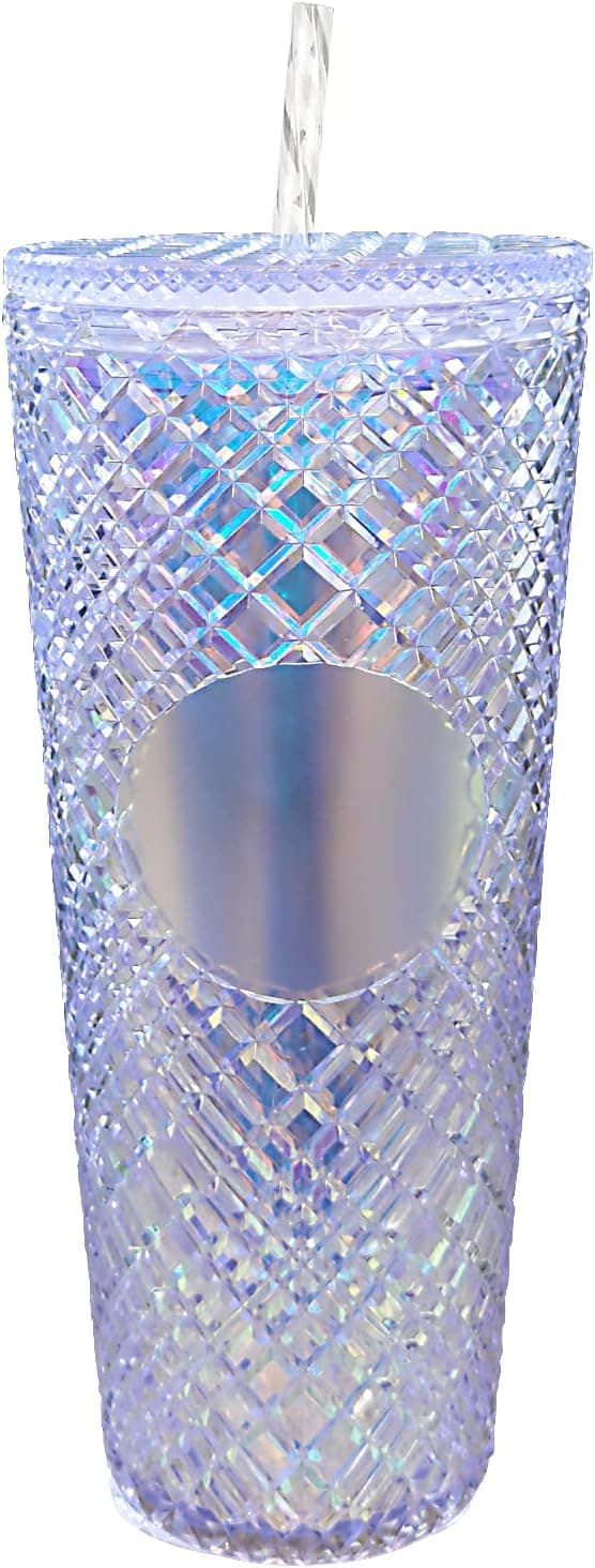Tumbler with Lid and Straw, Iced Coffee Cup Travel Mug Reusable Plastic Cups,Double Walled Insulated Tumblers With Leak Proof Lids,BPA Free,24Oz Dazzle Unicorn