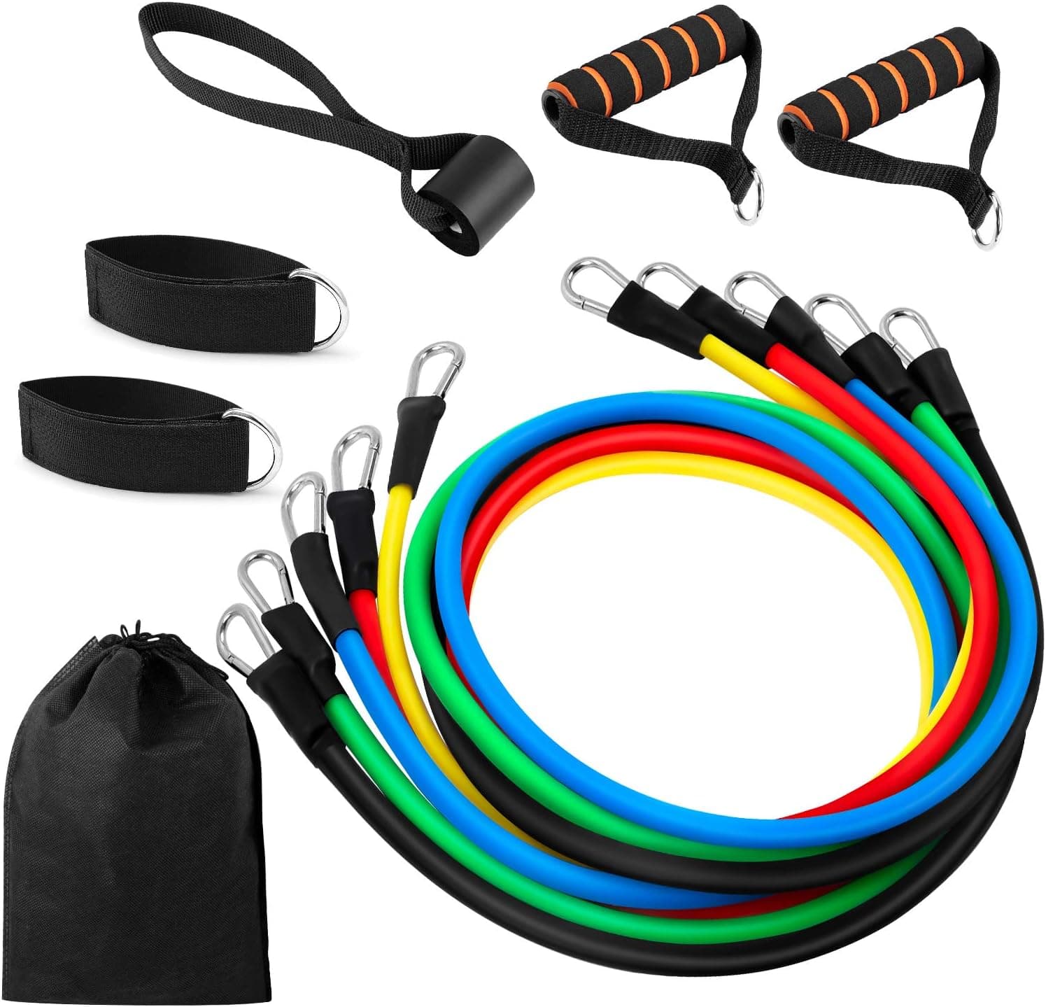 VSNOON 11pcs Resistance Band Set with Handle, Ankle Straps, Door Anchor, Carry Bag, and Workout Guide, Exercise Bands for Resistance Training, Physical Therapy, Home Workouts