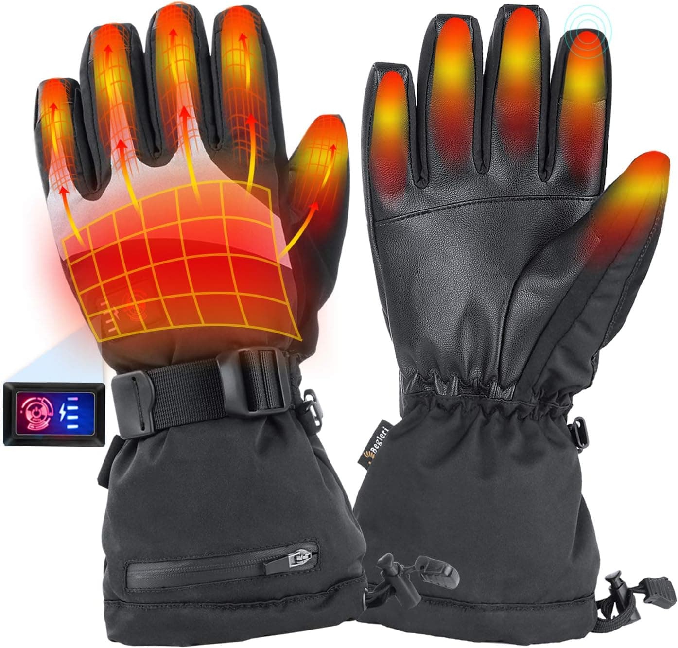 Heated Gloves for Men Women - Electric Heating Motorcycle Gloves, Rechargeable Battery 7.4V Heated ski Gloves for Winter Outdoor Hunting.