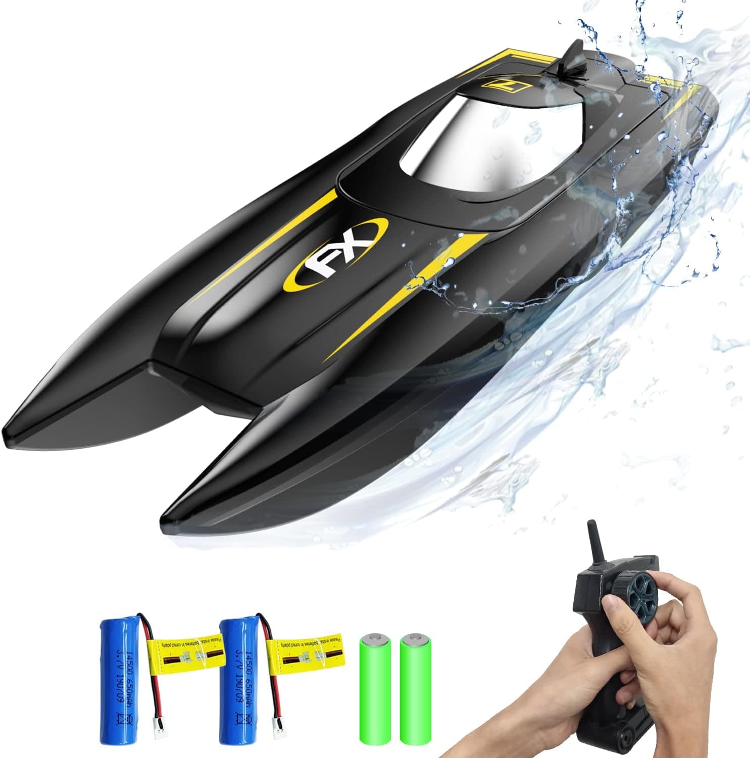 VOLANTEXRC Remote Control Boats for Pools and Lakes, 2.4GHZ Remote Control Boats Fast RC Boat for Adults and Kids with 2 Rechargeable Batteries, RC Toy Gifts for Boys & Girls (Black)