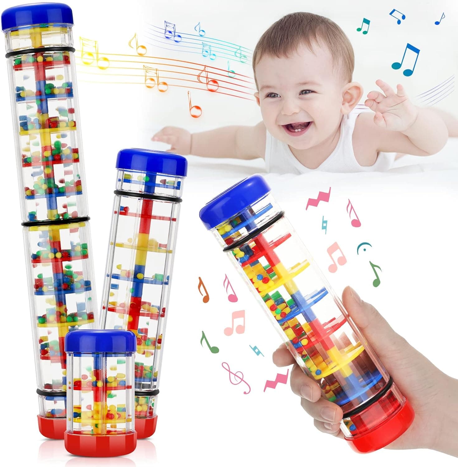 3 Pieces Rainmaker Rain Stick for Baby Shaker Sensory Auditory Musical Instrument Rattle Tube Plastic Toy for Boys and Girls, 4 Inches, 8 Inches, 12 Inches, One for Each Size
