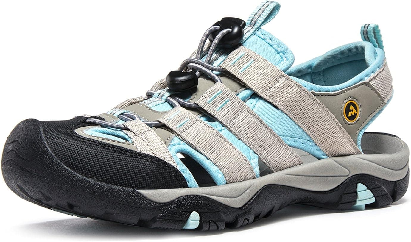 ATIKA Women's Sports Sandals Trail Outdoor Water Shoes 3Layer Toecap, All Terrain Orbital(w107) - Grey & Sky Blue, 7,