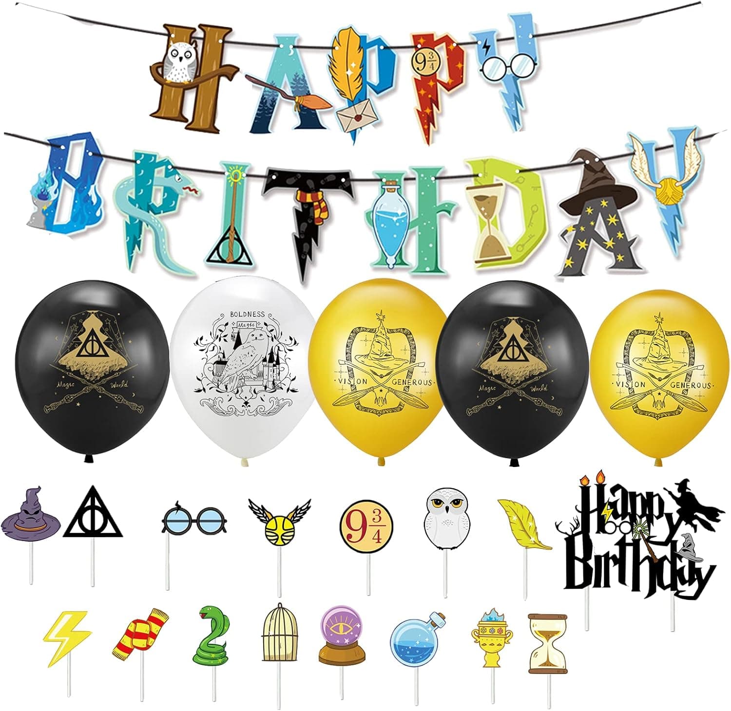 Magic Theme Birthday Decorations, Kids' Party Supplies Magic Wizard Birthday Party Supplies, Party Supplies Sets Include Magic Theme Balloons, Happy Birthday Balloon Banner, Cake Decorations