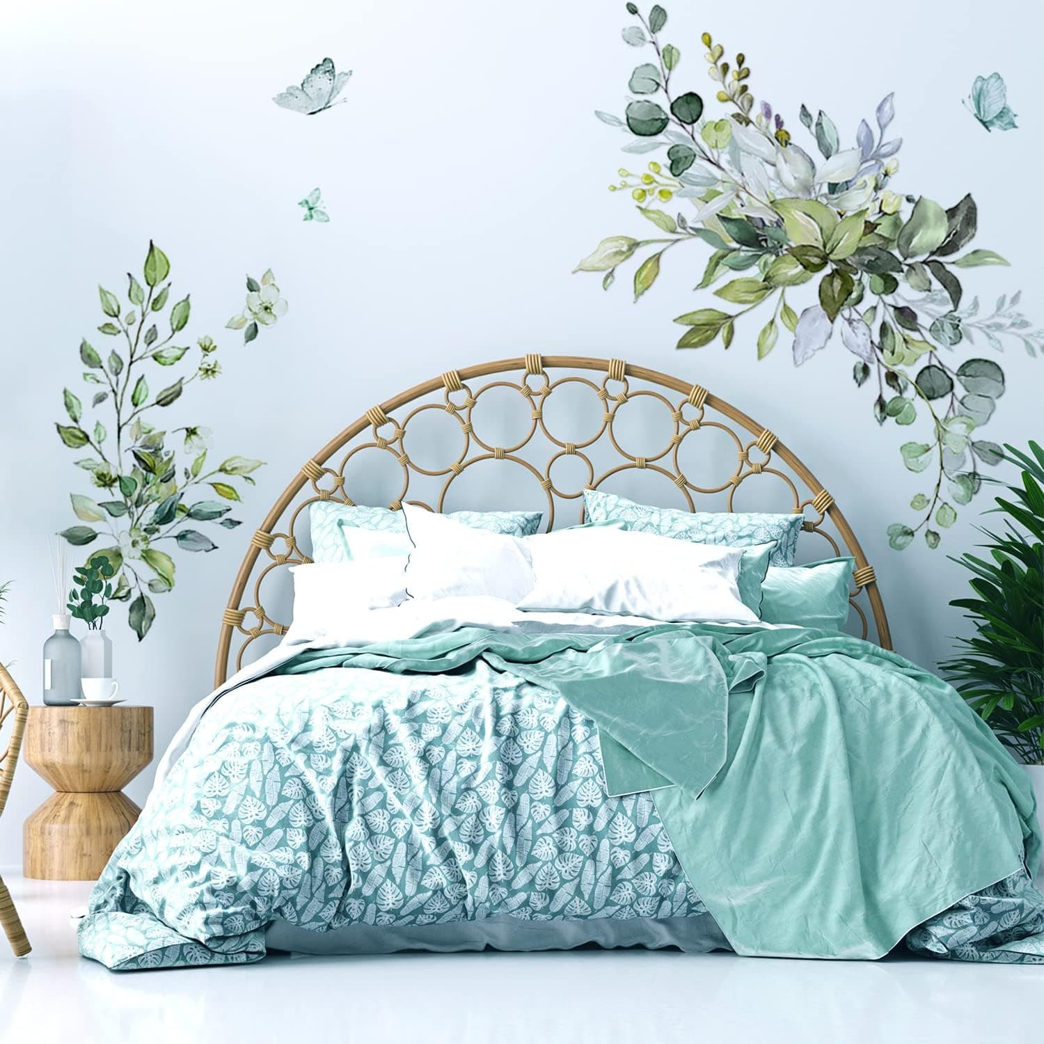 Vepret Plant Wall Decals, Removable Fresh Plant Wall Stickers Green Hanging Leaves Flower Vines Wall Murals for Bedroom Living Room Nursery Boho Wall Decor DIY Wall Art as Decorations Peel and Stick