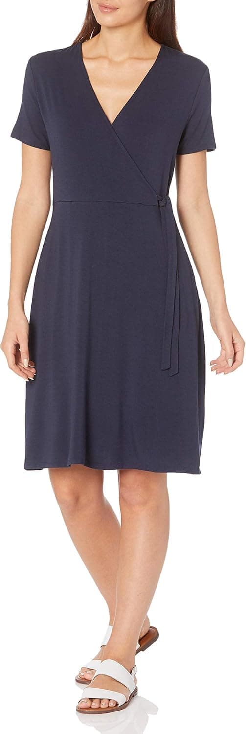 Amazon Essentials Women's Cap-Sleeve Faux-Wrap Dress