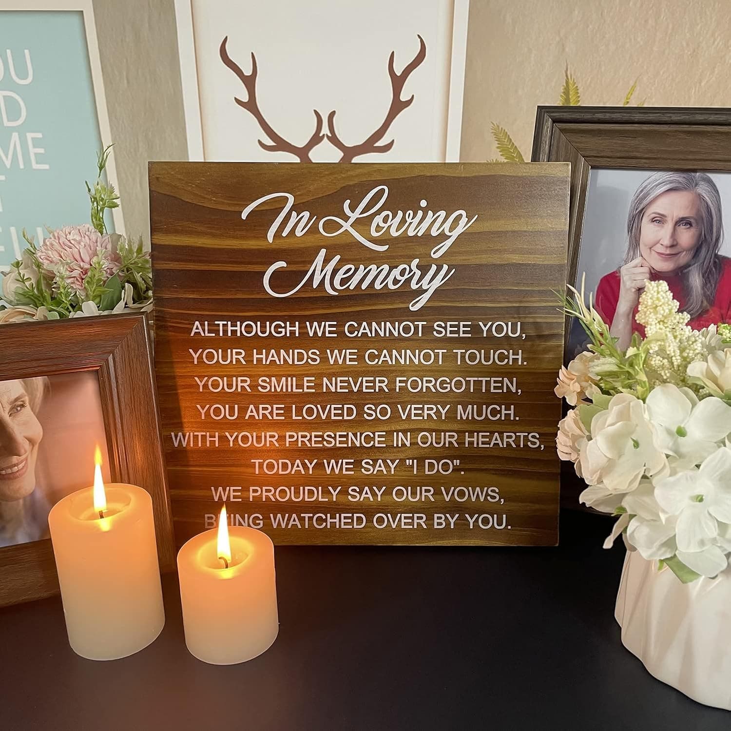 Memorial Table Sign for Wedding, Wedding Decorations for Reception, Rustic Wedding Decor (Printed Brown Sign)