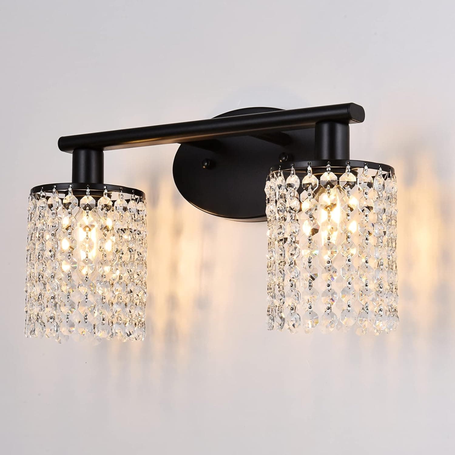 Luburs Bathroom Light Fixtures, Vanity Bath Light Wall Lamp Bar Interior Lighting Fixture Over Mirror, Modern Style Matte Black Crystal Drop Bathroom Lighting Fixtures(2 Lights-Exclude Bulb)