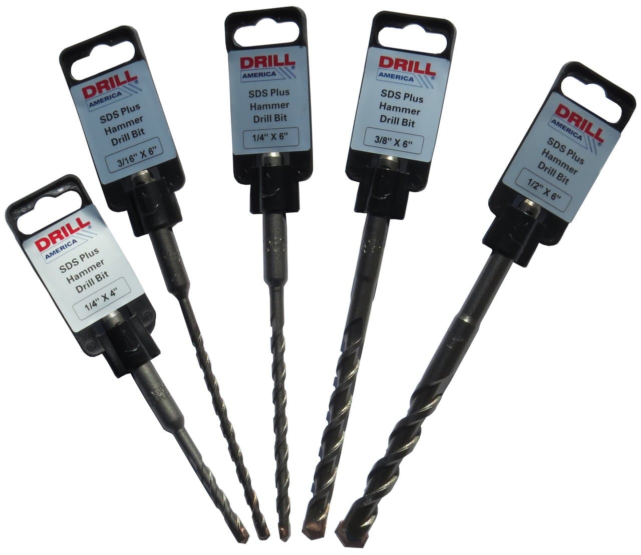 Drill America - SDSSET 5 Piece SDS-Plus Masonry Hammer Drill Bit Set (1/4" - 1/2"), SDS Series