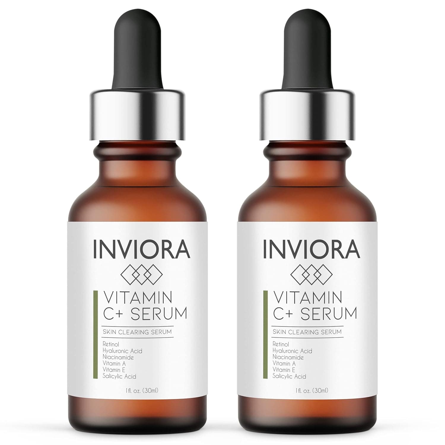 Inviora Advanced Vitamin C+ Serum - Correcting Vitamin C Serum For Face With Hyaluronic Acid, Vitamin B3, Vitamin E, and Vitamin A - Anti-Aging Facial Serum To Fade Dark Spots - 1 Oz, 2 Pack