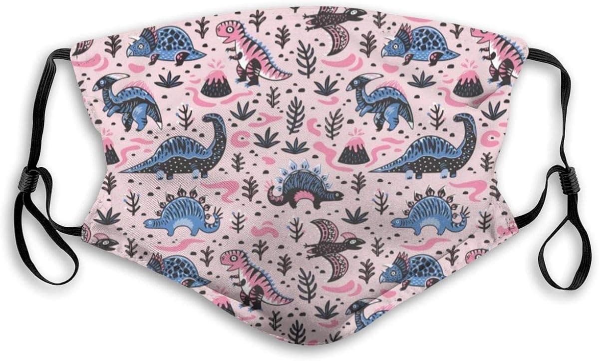 Doomfist Cute Cartoon Dinosaurs Blue Washable Reusable Filter and Reusable Mouth Warm Windproof Dust Cotton Face